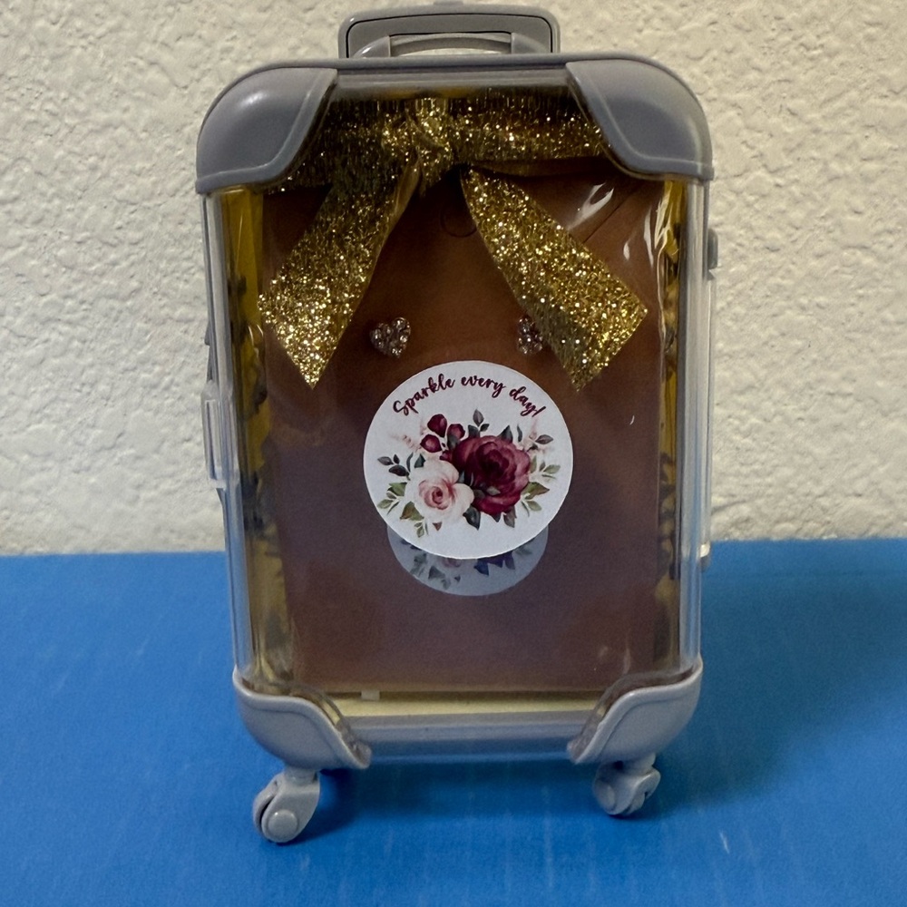 Sparkle Every Day Yellow Mini Suitcase Gift Box with Heart Earrings